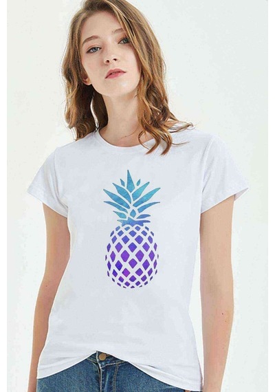 Watercolor Pineapple Kadın Beyaz Tshirt (534311962)