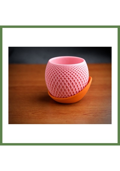 Bezos 3d Baskı Küre Saksı - Kafes Dokulu İki Parçalı Dekoratif Saksı - Pembe-turuncu Hb006
