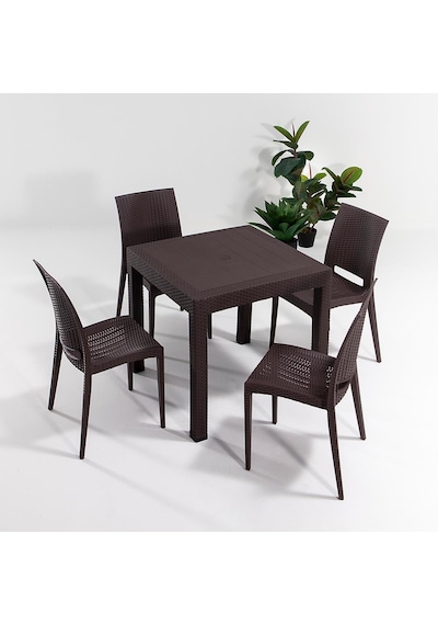 Rattan 80x80 Camsız Kahve Masa / 4 Adet Rattan Kolsuz Sandalye Takımı Kahve Rattan 80x80 Camsız Kahve Masa / 4 Adet Rattan Kolsuz Sandalye Takımı Kahve