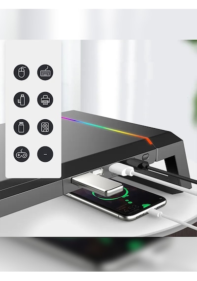 Masaüstü Stand Yükseltici Katlanabilir Rgb Çekmeceli Monitör Standı