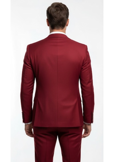 Erkek 3 Parça Slim Fit Takım Elbise Klasik Likralı Kumaş, Tek Düğme, Çift Yırtmaçlı Modern Kesim Ceket Yelek Pantolon Bordo Erkek 3 Parça Slim Fit Takım Elbise Klasik Likralı Kumaş, Tek Düğme, Çift Yırtmaçlı Modern Kesim Ceket Yelek Pantolon Bordo