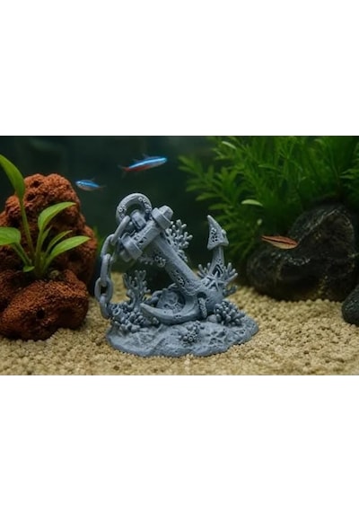 Detaylı Resin Gemi Çapası, Akvaryum Dekoru, Tatlı Ve Tuzlu Su Uyumlu -