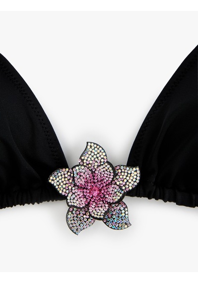 Koton Taşlı Çiçek Aksesuar Detaylı Üçgen Bikini Üstü Siyah 5sak10227mm Siyah