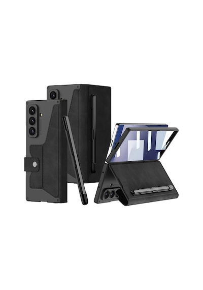 Samsung Uyumlu Galaxy Z Fold 7 Kılıf Kamera Korumalı Kadife Tasarımlı Zore Kıpta Kalem Bölmeli Fest Kapak Çok Renkli