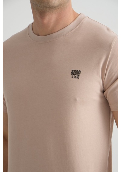 Shooter Sportwear Shooter Erkek Pamuklu Esnek T-shirt Standart Kalıp Minimal Logolu Taş