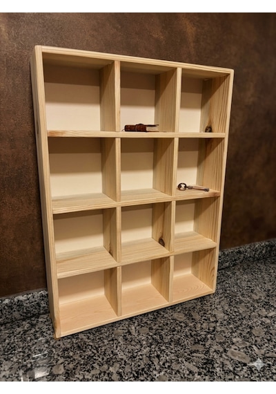 Kupa Rafı Kahve Köşesi Doğal Ahşap 16 Bölmeli 11x11 Cm Kupa Rafı Diğer