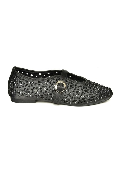 Fox Shoes U820086704 Siyah Kumaş Taş Detaylı Kadın Babet Siyah-kumaş Siyah