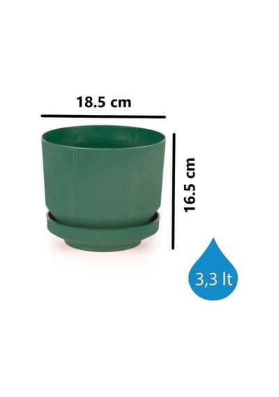 Omnipazar So-s282 Dekoratif Tabaklı Lüks Çizgi Desenli Saksı 3.3 Litre Yeşil 3.3 L