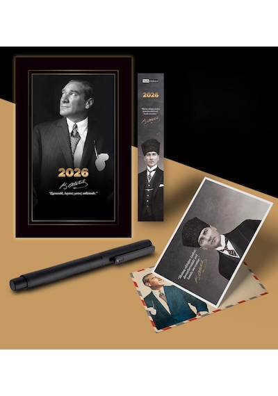 2026 İstikbal Atatürk Ajandası Ayraç Kartpostal Kalem - Siyah