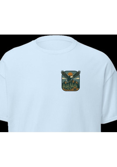 Wildstyle Kartal Renkli Vintage Yaban Hayat Doğa Dağ Rozet Baskılı Unisex Bisiklet Yaka Pamuklu Tişört Bebe Mavi