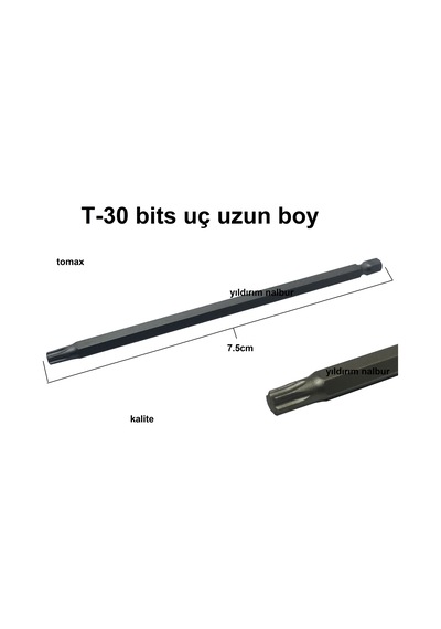 Bits Uç T-30 7.5cm T30 Matkap Ucu Tork Altı 6 Köşe Uzun