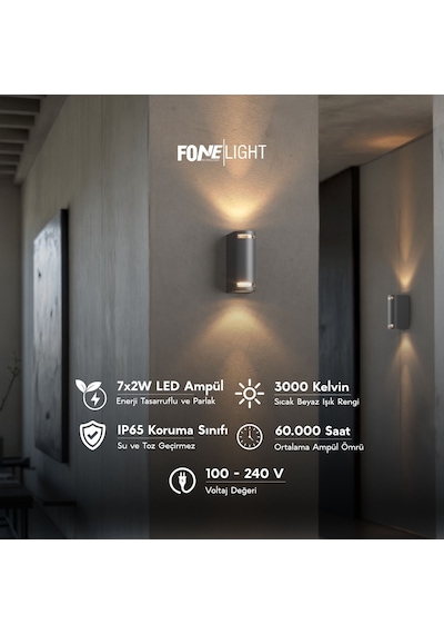 FoneLight Lunara Glass 17 cm LED Duvar Apliği Antrasit Alüminyum Cam Detaylı IP65 İç Mekan Dış Mekan Bahçe Cephe Aydınlatması - Seo Uyumlu