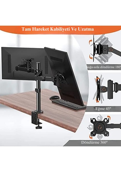 14-32'' Çift Kollu Ayarlanabilir Monitör Tutucu Masa Üstü