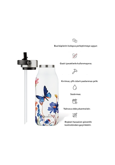 Les Artistes Paris Isı Yalıtımlı Çelik Termos 1000ml Floral Butterfly Çok Renkli - Beyaz