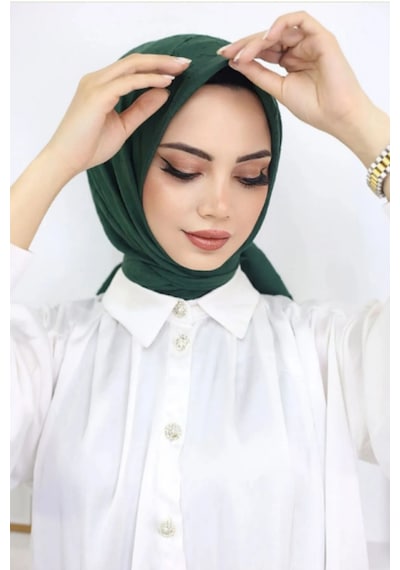 Melodi Scarf Kadın Tesettür Pratik Bambu Kraş Eşarp Zümrüt Yeşili Zümrüt Yeşili