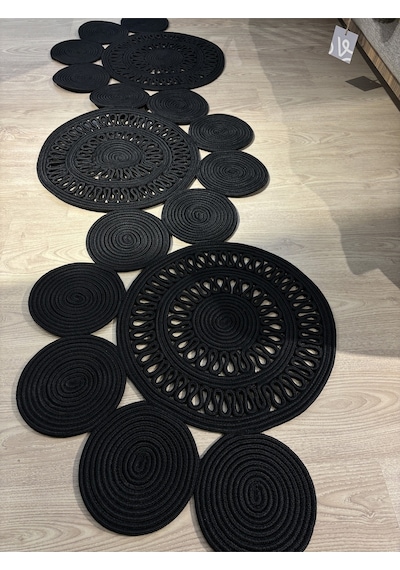 Mavaux Siyah Snake Hasır Jüt Bej Yolluk Halı Kilim Siyah