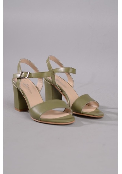 Seç Kundura Seç 0032 Hakiki Deri Tek Bant Sandalet Topuk Boyu 8,5cm Yeşil - 40 Yeşil