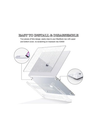 Macbook Uyumlu Neo 13inç A18 Pro A3404 Kılıf Simli Ön Arka Kapak Renksiz