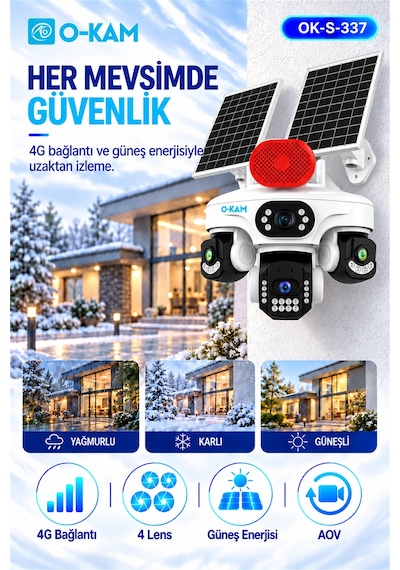 O-kam Ok-s-337 Prm. 4g 4 Lensli Solar Sirenli Aov Kamera