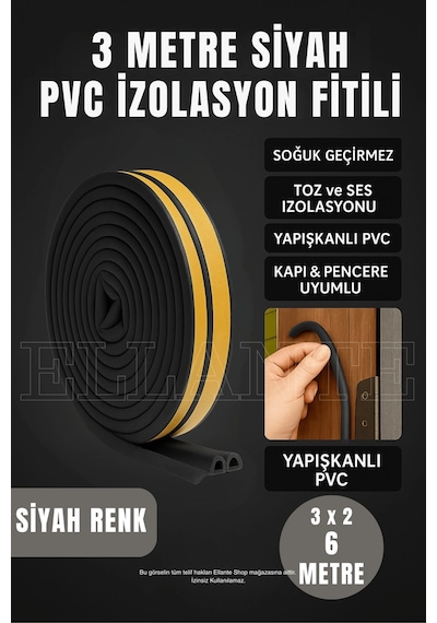 Siyah Kapı Ve Pencere Soğuk İzolasyon Bandı Fitili Kendinden Yapışkanlı Kauçuk Yalıtım Bant 3 Metre