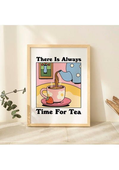 Cafe Tea Renkli Baskı, Retro İçecek Posteri, Pembe Bistro Kahve Posterleri, Çay Vakti Sözü