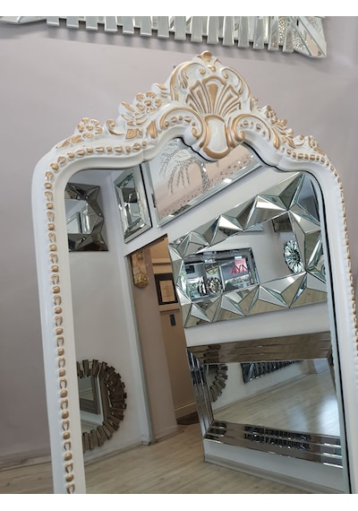 Ayna Denizi Princess White Gold Model Beyaz Altın Renk Dekoratif Ayaklı Boy Aynası Beyaz - Altın