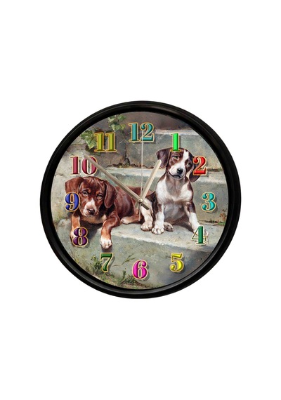 Sevimli Yavru Köpekler Tasarımlı Dekoratif Duvar Saati 28 Cm Sessiz Mekanizma Çok Renkli