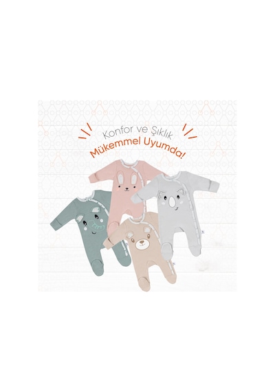 Gezenbebe Hero Uzun Kollu Nakışlı Bebek Tulumu Pembe