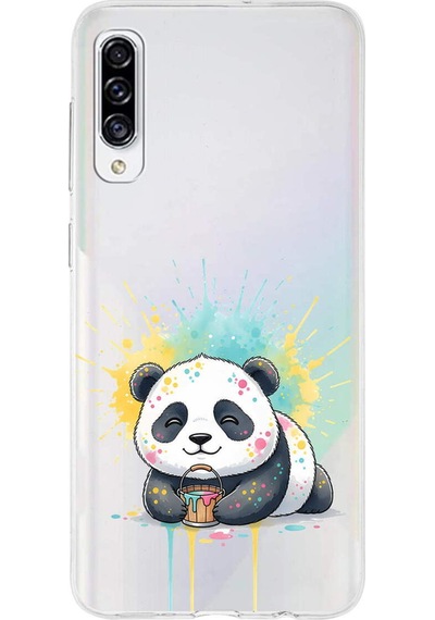 Samsung Galaxy A30s İle Uyumlu Splash Panda Tasarımlı Şeffaf Silikon Kılıf Şeffaf
