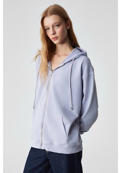 Ethıquet  NISPORENI Kadın Oversize Fit Kapüşonlu %100 Organik Pamuk 3 İplik Lila Sweatshirt