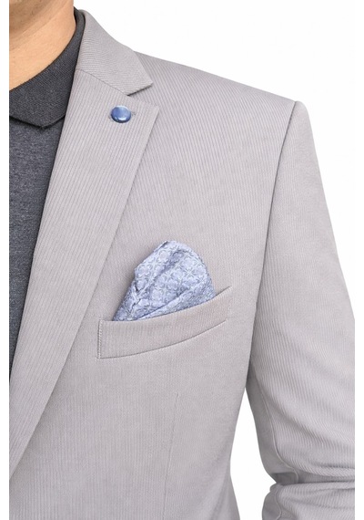 Plus Scorpion Erkek Slim Fit Ceket Likralı Fitilli Kumaş, Çift Düğmeli Tek Yırtmaçlı Modern Tasarım Füme