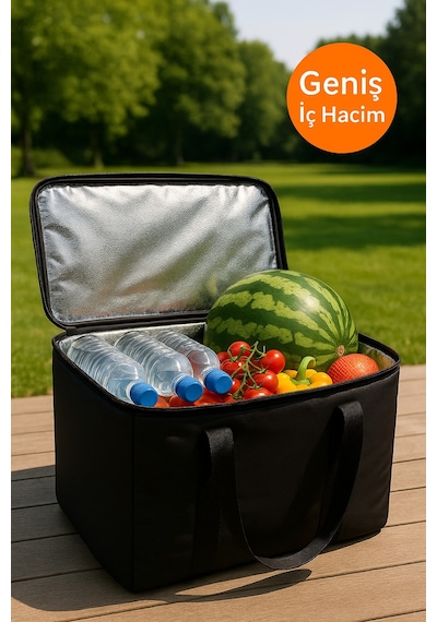 40 Litre Termos Çanta Yalıtımlı Plaj, Piknik, Kamp Ve Günlük Kullanıma Uygun Termal Çanta Siyah