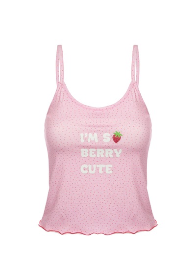 Koza İç Giyim Kadın İnce Askılı Desenli Pamuklu Şortlu Pijama Takımı Kk30231 Pembe