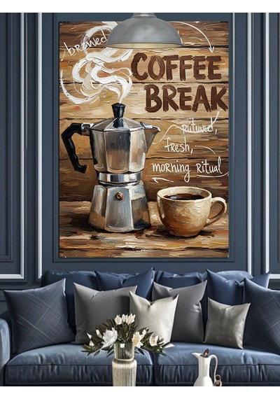 Kahve Molası Retro Poster Dekoratif Kanvas - Mdf Ahşap Tablo