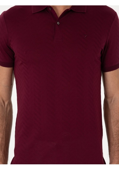 Bordo Slim Fit %100 Pamuk Polo Yaka T-shirt Kirmizi