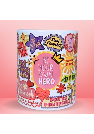 Be Your Own Hero, Sticker Motivasyon Kupası,özel Tasarım Porselen Kupa Çok Renkli