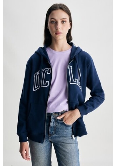 Ucla Joyce Lacivert Kapüşonlu Ve Fermuarlı Aplikeli Standard Fit Kadın Sweatshirt Lacivert