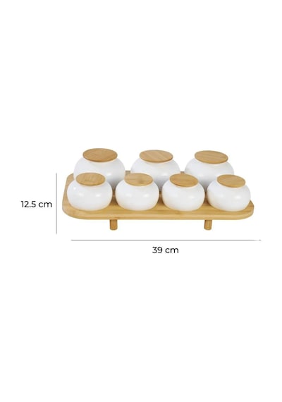 7 Li Bambu Standlı Porselen Baharat Seti, Baharatlık Sarı