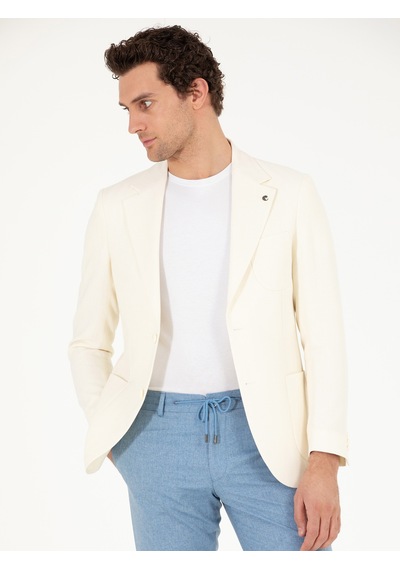 Cacharel Beyaz Slim Fit Yün Keten Karışımlı Ceket Cacharel Beyaz Slim Fit Yün Keten Karışımlı Ceket