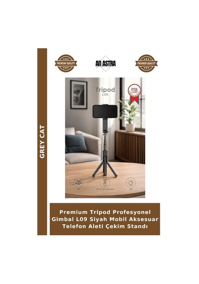 Premium Tripod Profesyonel Gimbal L09 Siyah Mobil Aksesuar Telefon Aleti Çekim Standı