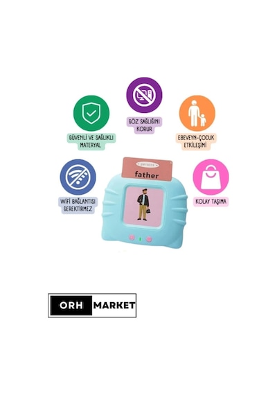 Orh Market Mavi İngilizce Sesli Flash Eğitici Oyuncak Aktivite Kartları| 112 Kart – 224 Kelime