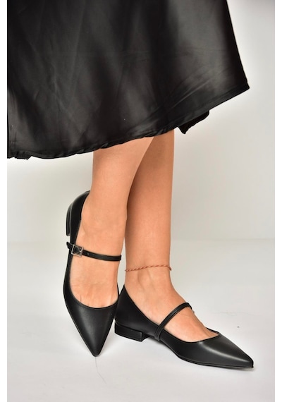 Fox Shoes U725512209 Siyah Kadın Babet Siyah-suni Deri Siyah