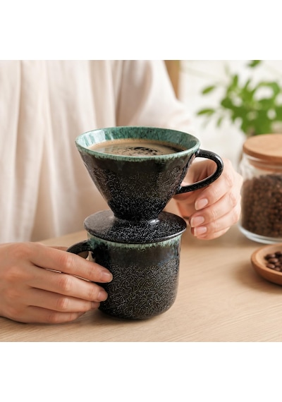 Tr El Yapımı Seramik V60 Dripper, Glossy Black Filtre Kahve Demleme Ekipmanı, Pour Over Kahve Demleme Seti, Barista V Genel