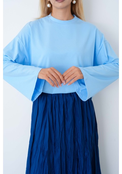 Herkesemoda Kadın Tesettüre Uygun Geniş Kollu Body Mavi