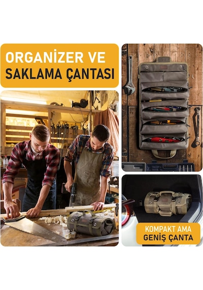 Ayrex Alet Çantası, Ağır Hizmet Tipi Kanvas Rulo Takım Çantası, Katlanabilir Alet Organizer El Çantası, Tamirci Genel