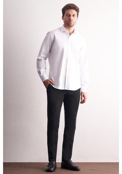 İmza Beyaz Yarım İtalyan Yaka Uzun Kol Premium Slim Fit %100 Pamuk Gömlek 1004255197 Beyaz