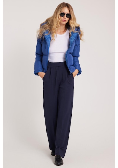 Tudors Kadın Regular Fit Klasik Kesim Cırt Kapamalı Geniş Paça Lacivert Pantolon-39577 Lacivert