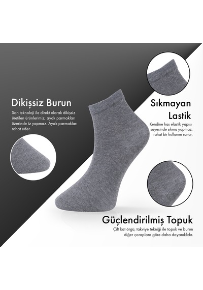 Saf Bambu Erkek Yarım Konç Düz Gri Melanj Çorap Dikişsiz Premium Kutulu 6'lı L5952aznp Softaura