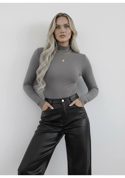 Hashtag Kadın Balıkçı Yaka Uzun Kollu Body 3'lü Set Viskon Kumaş Lacivert Beyaz Gri