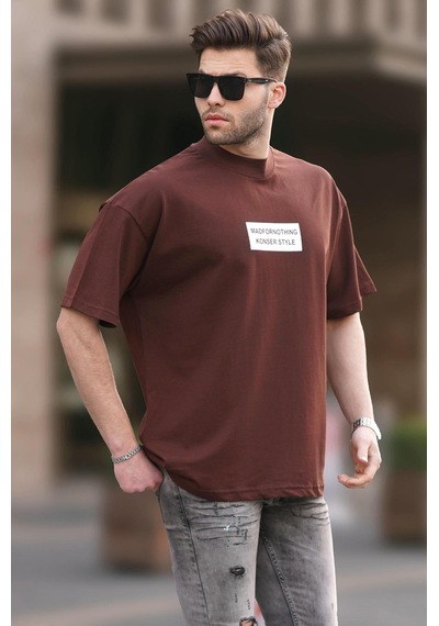 Madmext Kahverengi Yalancı Dik Yaka Oversize Erkek Tişört 7005-kahverengi Kahverengi